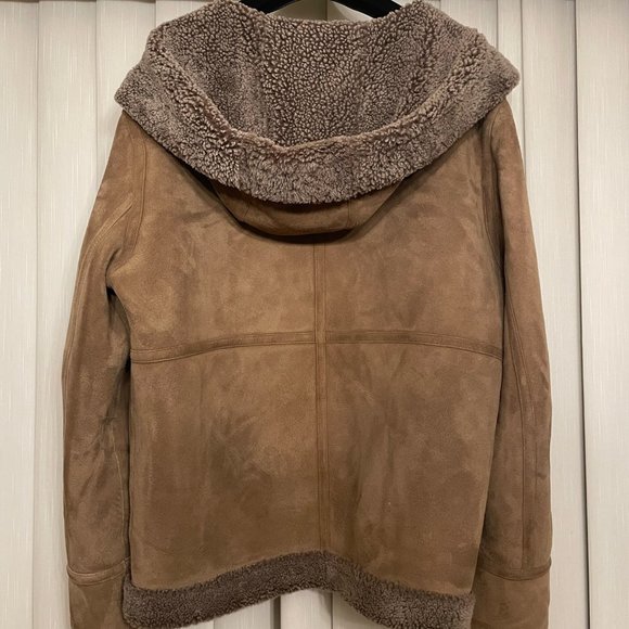 Yves Salomon Brown Suede Merino Shearling Hooded Zip Jacket Men's 48 50 - Picture 2 of 9